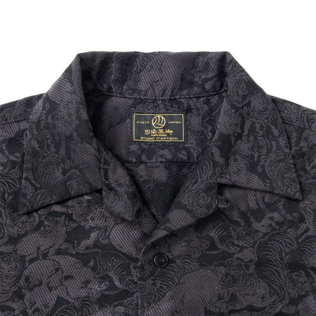Kyoto Black Pattern Dyed Jacquard Short Sleeve Shirt [5687]