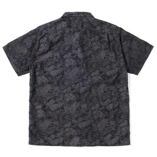 Kyoto Black Pattern Dyed Jacquard Short Sleeve Shirt [5687]