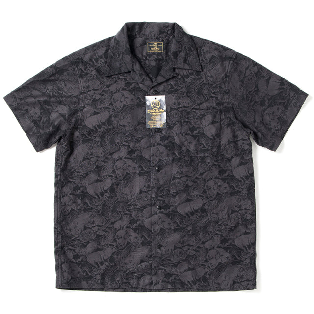 Kyoto Black Pattern Dyed Jacquard Short Sleeve Shirt [5687]