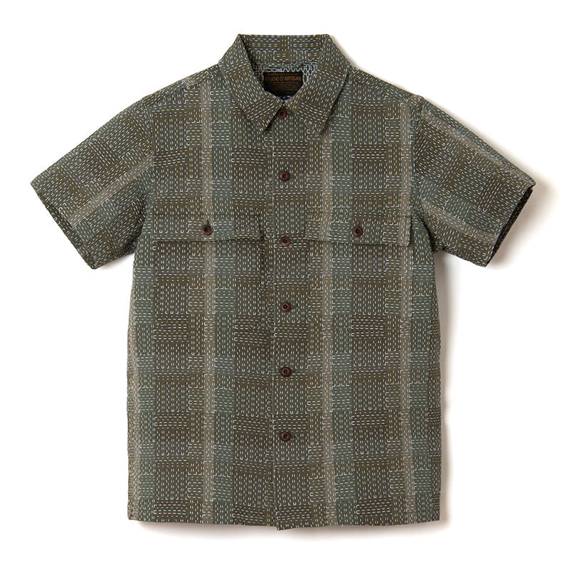 Noragi Army Sashiko Short Sleeve Shirt [5719]