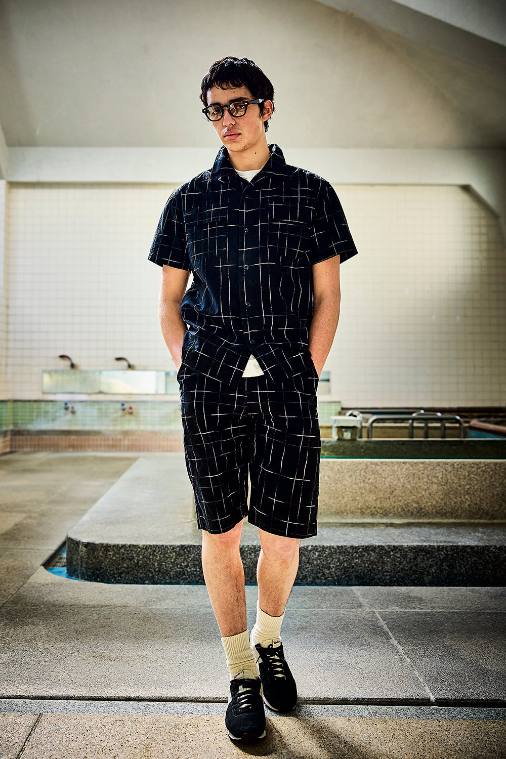 Kyoto Black Pattern Dyed Kasuri Short Pants [1900] Big Size